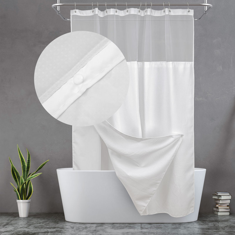 Latitude Run® Waffle Weave Shower Curtain With SnapIn Liner, 12 Hooks